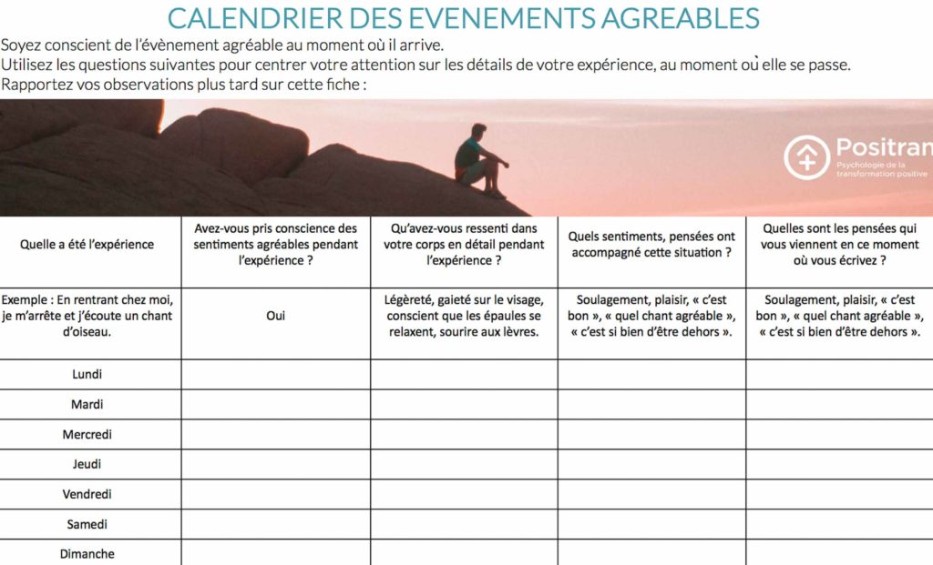 Le calendrier des evenements positifs