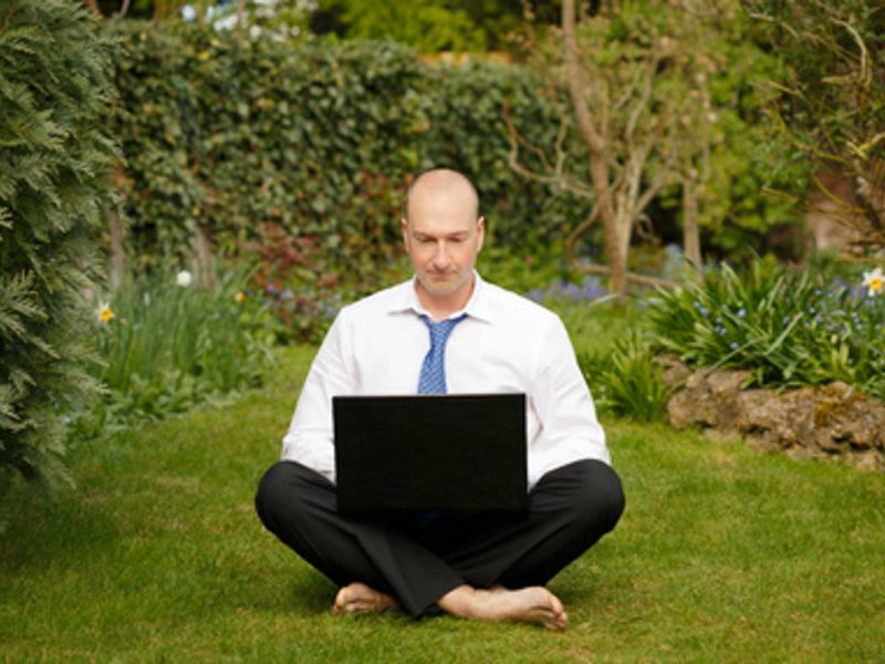 Businessman working outdoors